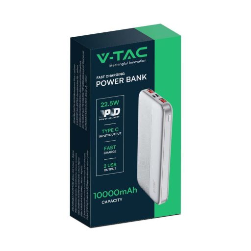 V-TAC Powerbank (hordozható töltő) 10000mAh fehér - 7832