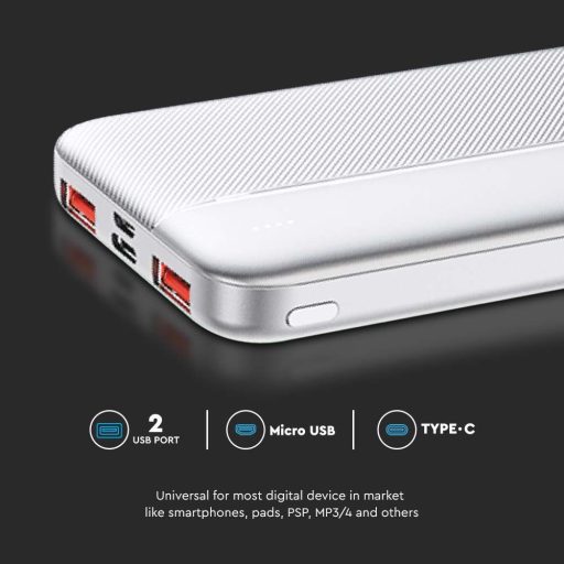 V-TAC Powerbank (hordozható töltő) 10000mAh fehér - 7832