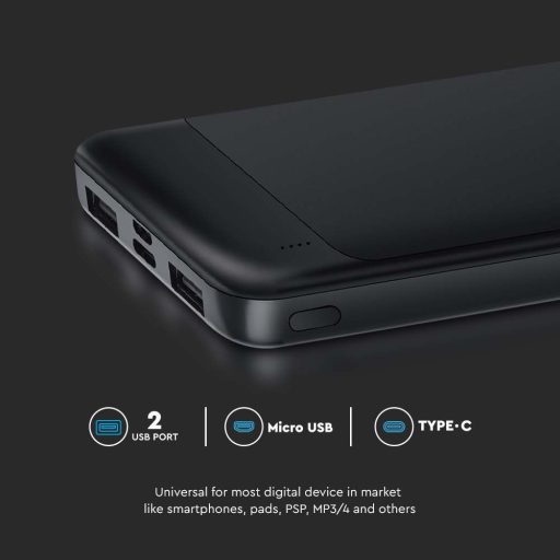 V-TAC Powerbank (hordozható töltő) 10000mAh fekete - 7833