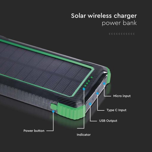 V-TAC Vezetéknélküli Powerbank (hordozható Solar töltő) 10000mAh fehér - 7835