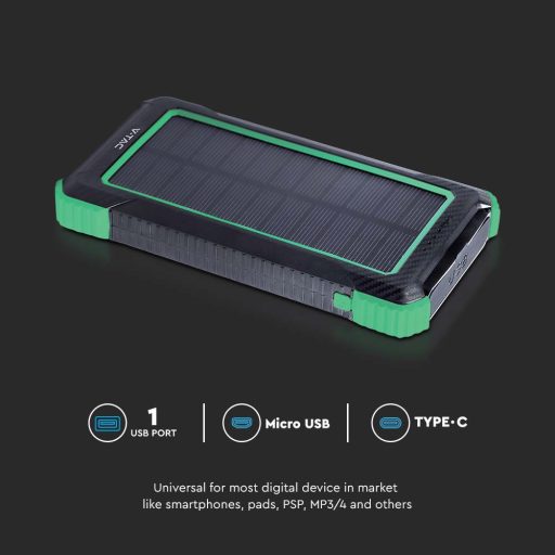 V-TAC Vezetéknélküli Powerbank (hordozható Solar töltő) 10000mAh fehér - 7835