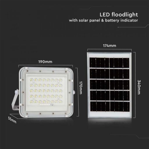 V-TAC 8W LED napelemes (SOLAR) reflektor távirányítóval 120°4000K fehér házas  - 7842