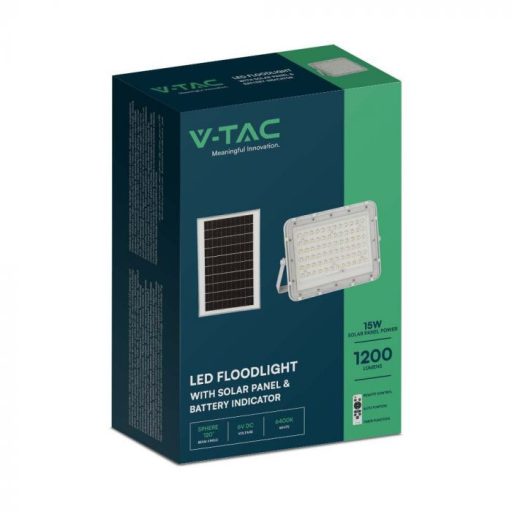 V-TAC 15W LED napelemes (SOLAR) reflektor távirányítóval 120°4000K fehér házas  - 7844