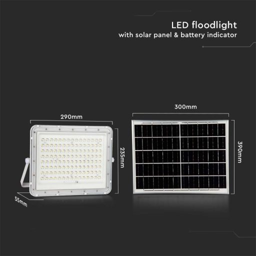 V-TAC 20W LED napelemes (SOLAR) reflektor távirányítóval 120°4000K fehér házas  - 7846