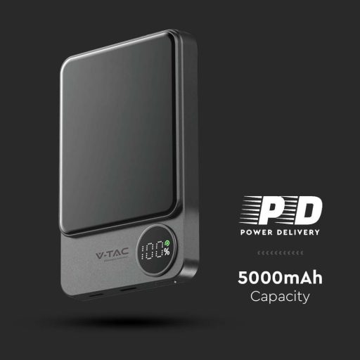 V-TAC Powerbank Mágneses (hordozható gyorstöltő) 10000mAh fekete - 7849