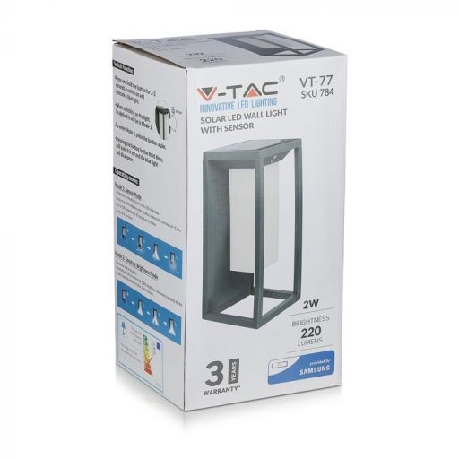 V-TAC led napelemes (solar) fali lámpa érzékelővel 2W SAMSUNG chip 3000K - 784