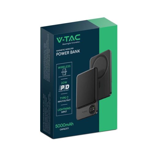 V-TAC Powerbank Mágneses (hordozható gyorstöltő) 5000mAh fekete - 7850