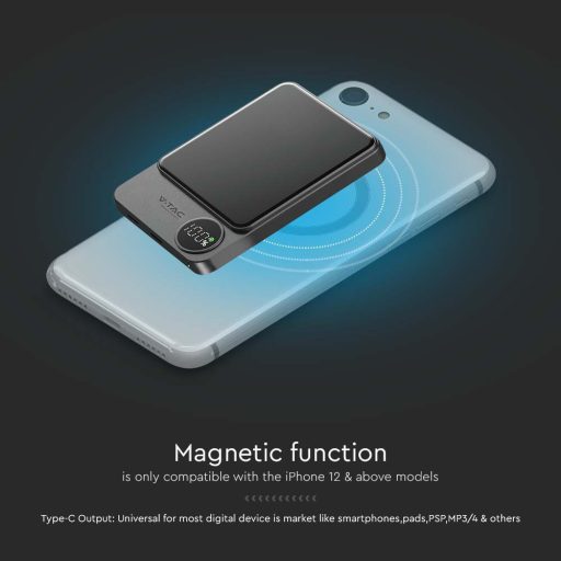 V-TAC Powerbank Mágneses (hordozható gyorstöltő) 5000mAh fekete - 7850