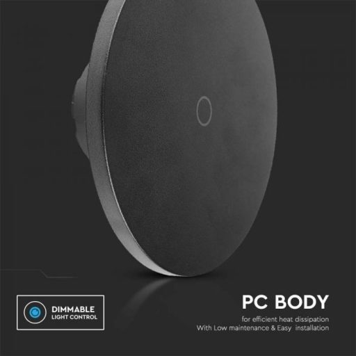 V-TAC 12W led indirekt fali lámpatest kerek, fekete, dimmelhető, 3 az 1-ben - IP65 - 7853