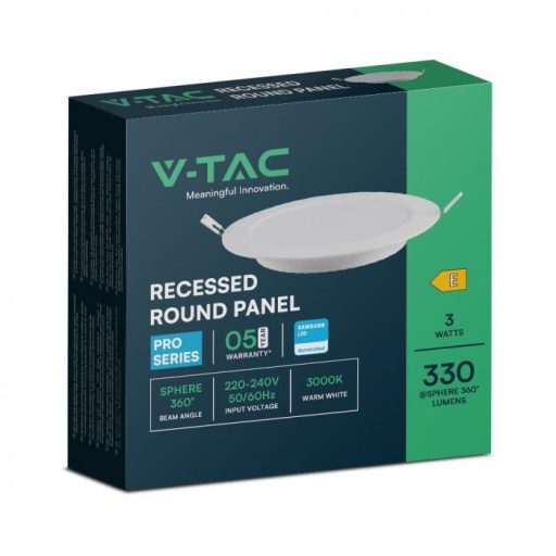V-TAC Süllyeszthető kör alakú MINI LED panel 3W 3000K (SAMSUNG CHIP)  - 78551