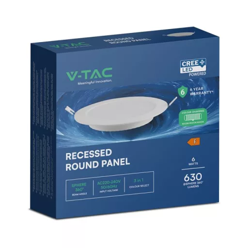 V-TAC Süllyeszthető kör alakú MINI LED panel 6W CCT 3in1 (Cree Chip) - 78586