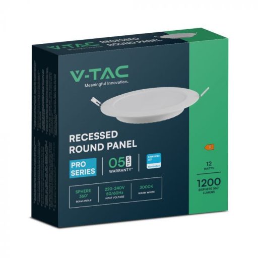 V-TAC Süllyeszthető kör alakú  MINI LED panel 12W 3000K (SAMSUNG CHIP) - 78611