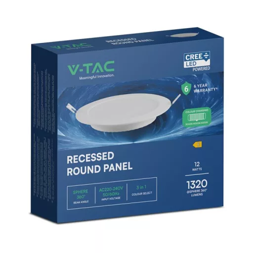 V-TAC Süllyeszthető kör alakú  MINI LED panel 12W CCT 3in1 (Cree Chip) - 78616