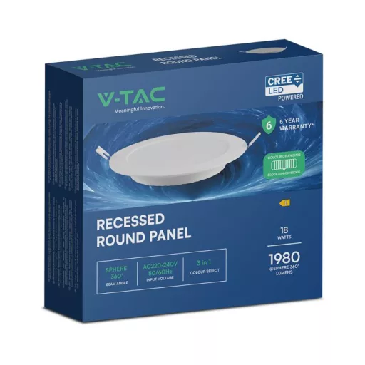 V-TAC Süllyeszthető kör alakú MINI LED panel 18W CCT 3in1 (Cree Chip) - 78646