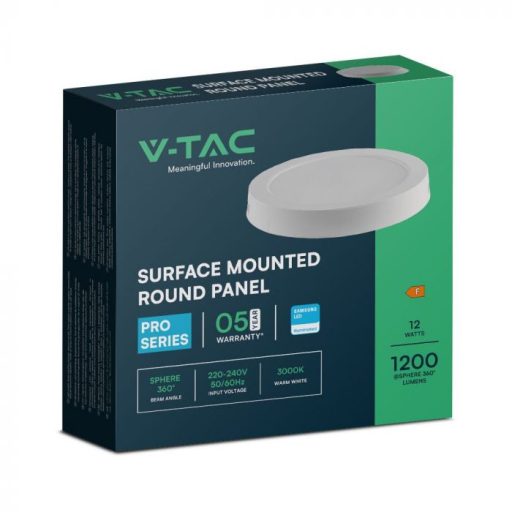 V-TAC Falon kívüli kör alakú LED panel 12W 3000K (SAMSUNG CHIP)- 78731