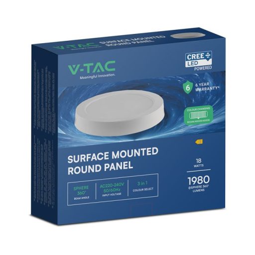 V-TAC Falon kívüli kör alakú LED panel 18W CCT 3in1 (Cree Chip) - 78766