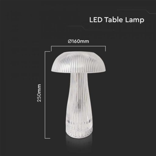 V-TAC 1W LED Tölthető Asztali lámpa - 1800mAh - átlátszó - 7894