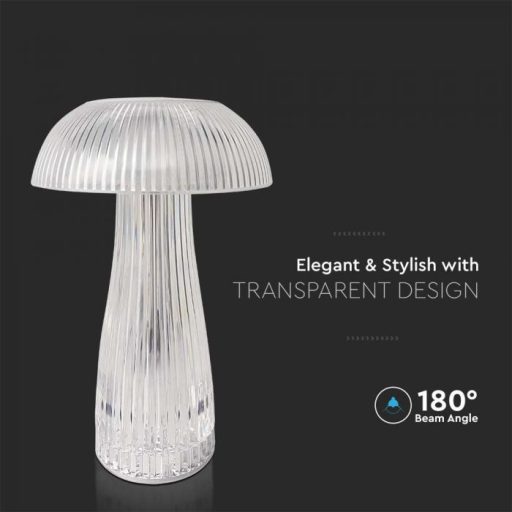 V-TAC 1W LED Tölthető Asztali lámpa - 1800mAh - átlátszó - 7894