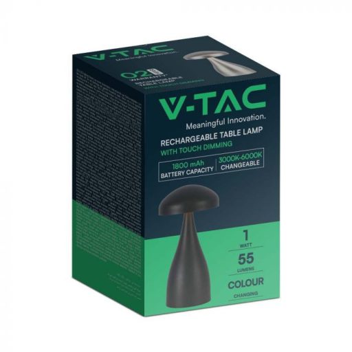 V-TAC 1W LED Tölthető Asztali lámpa - 1800mAh - fekete - 7895
