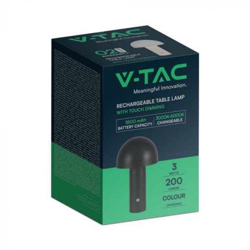 V-TAC 3W LED Tölthető Asztali lámpa - 1800mAh - fekete - 7898
