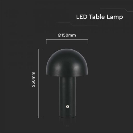 V-TAC 3W LED Tölthető Asztali lámpa - 1800mAh - fekete - 7898