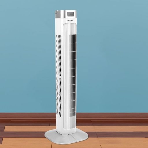 V-TAC 55W Torony ventilátor hőmérséklet kijelzővel és távirányítóval fehér színű - 7900