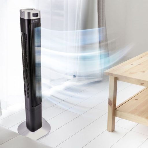 V-TAC 55W Torony ventilátor hőmérséklet kijelzővel és távirányítóval fekete színű - 7901
