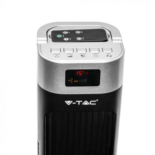 V-TAC 55W Torony ventilátor hőmérséklet kijelzővel és távirányítóval fekete színű - 7901