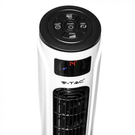 V-TAC 55W Torony ventilátor hőmérséklet kijelzővel és távirányítóval fehér és fekete színű - 7902