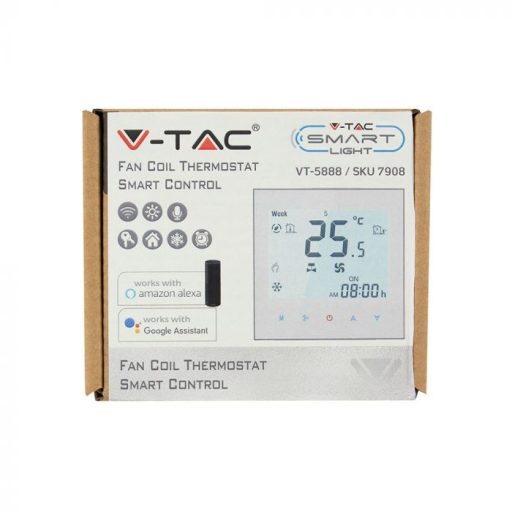 V-TAC Smart WIFI digitális hűtő-fűtő termosztát - 2 csöves rendszerhez - 7908