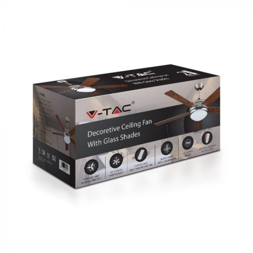 V-TAC 60W Mennyezeti ventilátor 3 az 1-ben 15W Beépített LED világítással RF vezérléssel 5db lapáttal - 7913