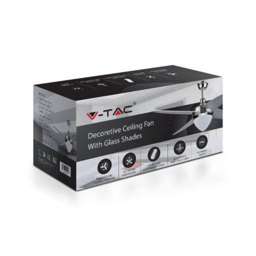 V-TAC 60W Mennyezeti ventilátor 3 az 1-ben 15W Beépített LED világítással RF vezérléssel 4db lapáttal - 7915