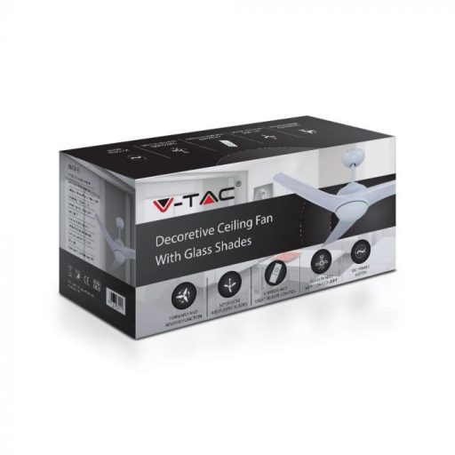 V-TAC 35W Mennyezeti ventilátor 3 az 1-ben 15W Beépített LED világítással RF vezérléssel 3db lapáttal - fehér - 7919