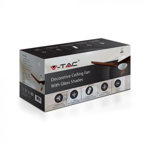 V-TAC 35W Mennyezeti ventilátor 3 az 1-ben 15W Beépített LED világítással RF vezérléssel 3db lapáttal - barna - 7920