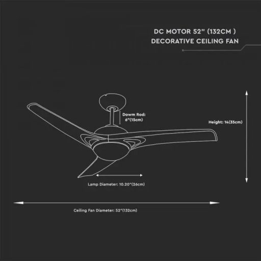 V-TAC 35W Mennyezeti ventilátor 3 az 1-ben 15W Beépített LED világítással RF vezérléssel 3db lapáttal - barna - 7920