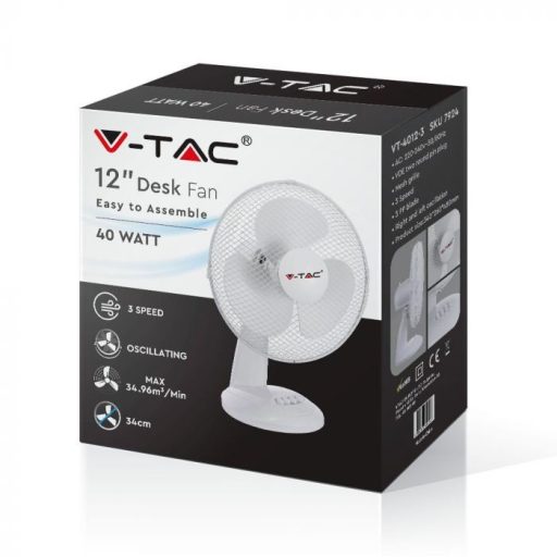 V-TAC 40W Asztali ventilátor - fehér - 7924