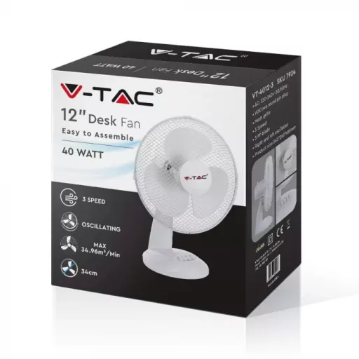 V-TAC 40W Asztali ventilátor - fehér - 7924