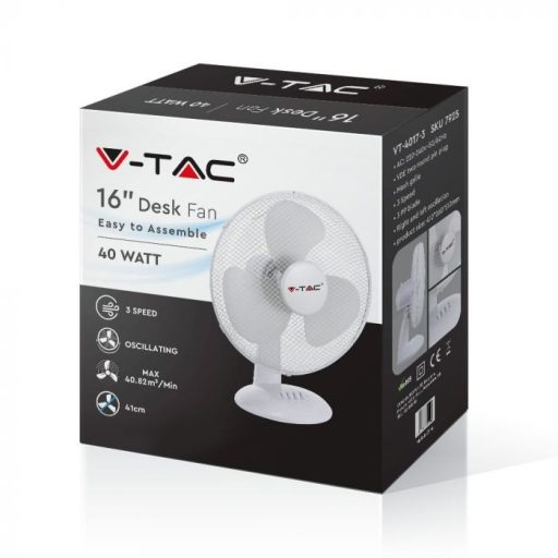 V-TAC 40W Asztali ventilátor - fehér - 7925