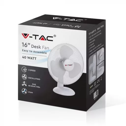 V-TAC 40W Asztali ventilátor - fehér - 7925