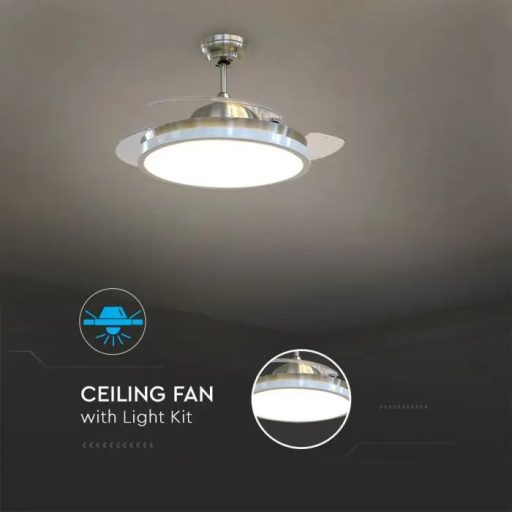 V-TAC 35W Mennyezeti ventilátor 3 az 1-ben 30W Beépített LED világítással RF vezérléssel 3db lapáttal - 7929