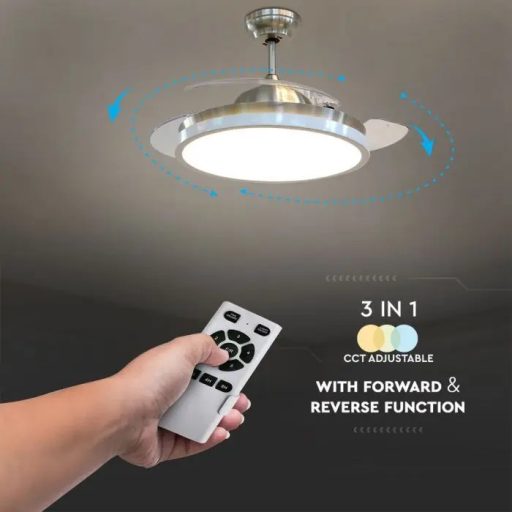 V-TAC 35W Mennyezeti ventilátor 3 az 1-ben 30W Beépített LED világítással RF vezérléssel 3db lapáttal - 7929