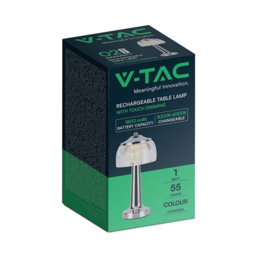 V-TAC 1W LED Tölthető Asztali lámpa - 1800mAh - króm - 7939