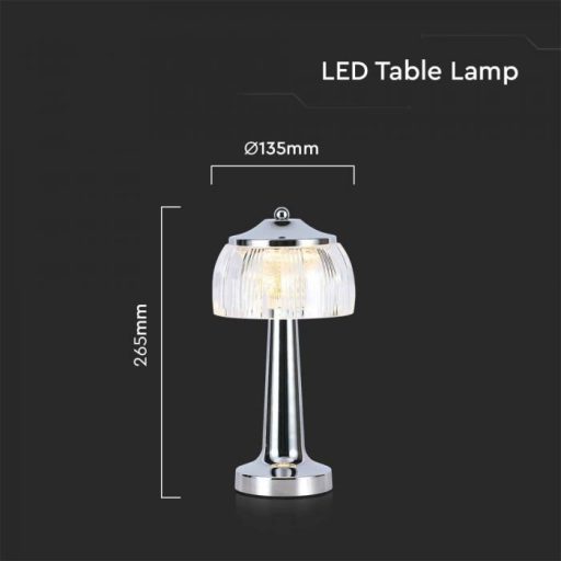 V-TAC 1W LED Tölthető Asztali lámpa - 1800mAh - króm - 7939