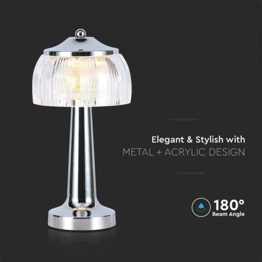 V-TAC 1W LED Tölthető Asztali lámpa - 1800mAh - króm - 7939