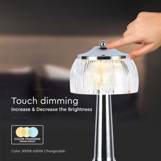 V-TAC 1W LED Tölthető Asztali lámpa - 1800mAh - króm - 7939
