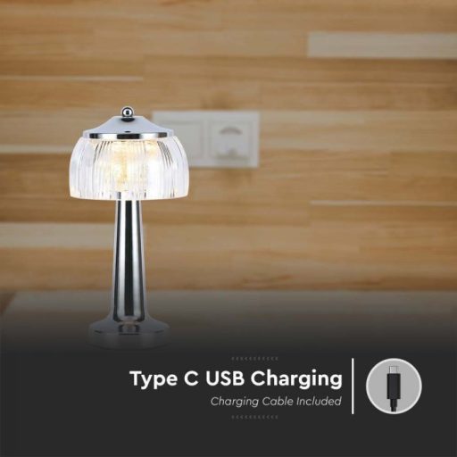 V-TAC 1W LED Tölthető Asztali lámpa - 1800mAh - króm - 7939