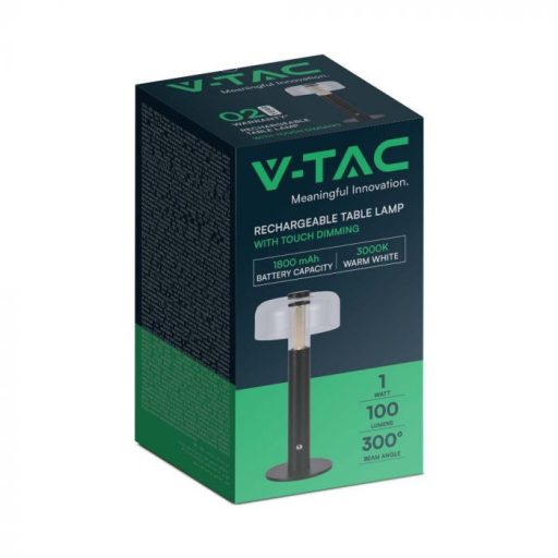 V-TAC 1W LED Tölthető Asztali lámpa - 1800mAh - fekete - 7940