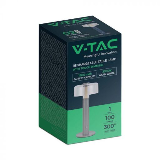 V-TAC 1W LED Tölthető Asztali lámpa - 1800mAh - szürke - 7944