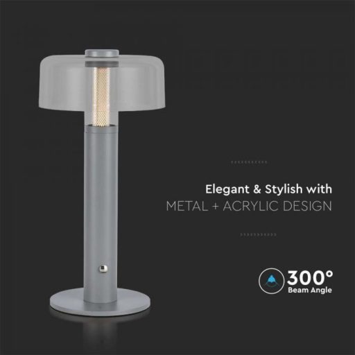 V-TAC 1W LED Tölthető Asztali lámpa - 1800mAh - szürke - 7944