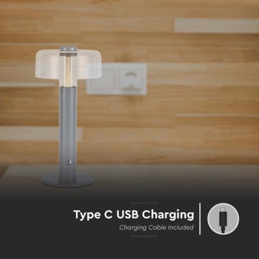 V-TAC 1W LED Tölthető Asztali lámpa - 1800mAh - szürke - 7944